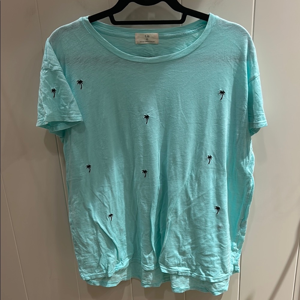 Anthropologie Aqua Palm Tree T-Shirt
